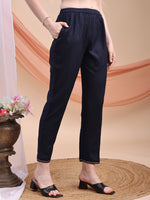 Thumbnail for Floral Printed A-Line Kurta With Pant & Dupatta, Navy Blue - Hiral Fashion - Distacart