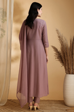 Thumbnail for Angrakha Style Embroidered Anarkali Kurta With Pant & Dupatta, Mauve - Hiral Fashion - Distacart