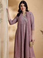 Thumbnail for Angrakha Style Embroidered Anarkali Kurta With Pant & Dupatta, Mauve - Hiral Fashion - Distacart