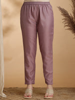 Thumbnail for Angrakha Style Embroidered Anarkali Kurta With Pant & Dupatta, Mauve - Hiral Fashion - Distacart