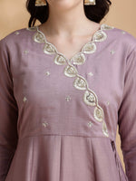 Thumbnail for Angrakha Style Embroidered Anarkali Kurta With Pant & Dupatta, Mauve - Hiral Fashion - Distacart