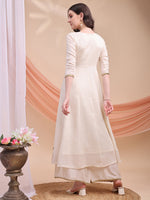 Thumbnail for Floral Embroidered Anarkali Kurta With Pant & Embroidered Dupatta, Cream - Hiral Fashion - Distacart