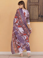 Thumbnail for Pakistani Embroidered & Printed Kurta With Pant & Dupatta, Lavender - Hiral Fashion - Distacart