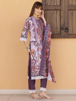 Thumbnail for Pakistani Embroidered & Printed Kurta With Pant & Dupatta, Lavender - Hiral Fashion - Distacart