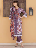 Thumbnail for Pakistani Embroidered & Printed Kurta With Pant & Dupatta, Lavender - Hiral Fashion - Distacart