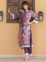 Thumbnail for Pakistani Embroidered & Printed Kurta With Pant & Dupatta, Lavender - Hiral Fashion - Distacart