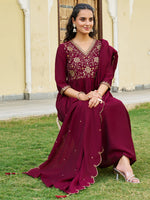 Thumbnail for Emboidered Flared Kurta With Pant & Embroidered Dupatta, Maroon - Hiral Fashion - Distacart