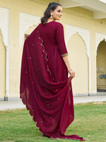 Thumbnail for Emboidered Flared Kurta With Pant & Embroidered Dupatta, Maroon - Hiral Fashion - Distacart
