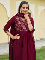 Thumbnail for Emboidered Flared Kurta With Pant & Embroidered Dupatta, Maroon - Hiral Fashion - Distacart