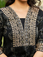 Thumbnail for Mirror Embroidered Anarkali Kurta With Matching Pant & Embroidered Chiffon Dupatta, Black - Hiral Fashion - Distacart