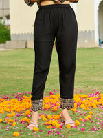 Thumbnail for Mirror Embroidered Anarkali Kurta With Matching Pant & Embroidered Chiffon Dupatta, Black - Hiral Fashion - Distacart