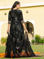 Thumbnail for Mirror Embroidered Anarkali Kurta With Matching Pant & Embroidered Chiffon Dupatta, Black - Hiral Fashion - Distacart