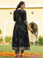 Thumbnail for Mirror Embroidered Anarkali Kurta With Matching Pant & Embroidered Chiffon Dupatta, Black - Hiral Fashion - Distacart