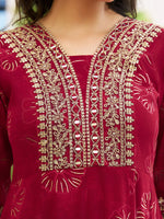 Thumbnail for Mirror Embroidered Anarkali Kurta With Matching Pant & Embroidered Chiffon Dupatta, Maroon - Hiral Fashion - Distacart