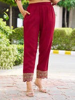 Thumbnail for Mirror Embroidered Anarkali Kurta With Matching Pant & Embroidered Chiffon Dupatta, Maroon - Hiral Fashion - Distacart