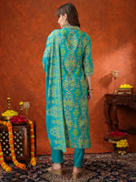 Thumbnail for Embroidered & Printed Kurta With Pant & Coordinated Dupatta, Turquoise - Hiral Fashion - Distacart