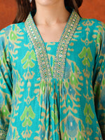 Thumbnail for Embroidered & Printed Kurta With Pant & Coordinated Dupatta, Turquoise - Hiral Fashion - Distacart