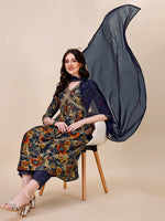 Thumbnail for Alia Cut Printed & Embroidered Kurta With Pant & Dupatta Set, Multicolor - Hiral Fashion - Distacart