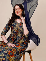 Thumbnail for Alia Cut Printed & Embroidered Kurta With Pant & Dupatta Set, Multicolor - Hiral Fashion - Distacart