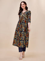 Thumbnail for Alia Cut Printed & Embroidered Kurta With Pant & Dupatta Set, Multicolor - Hiral Fashion - Distacart