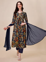 Thumbnail for Alia Cut Printed & Embroidered Kurta With Pant & Dupatta Set, Multicolor - Hiral Fashion - Distacart