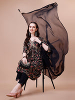 Thumbnail for Alia Cut Embroidered & Floral Printed Rayon Kurta With Pant & Dupatta, Multicolor - Hiral Fashion - Distacart