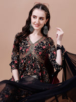 Thumbnail for Alia Cut Embroidered & Floral Printed Rayon Kurta With Pant & Dupatta, Multicolor - Hiral Fashion - Distacart