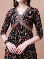 Thumbnail for Alia Cut Embroidered & Floral Printed Rayon Kurta With Pant & Dupatta, Multicolor - Hiral Fashion - Distacart