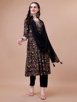 Thumbnail for Alia Cut Embroidered & Floral Printed Rayon Kurta With Pant & Dupatta, Multicolor - Hiral Fashion - Distacart