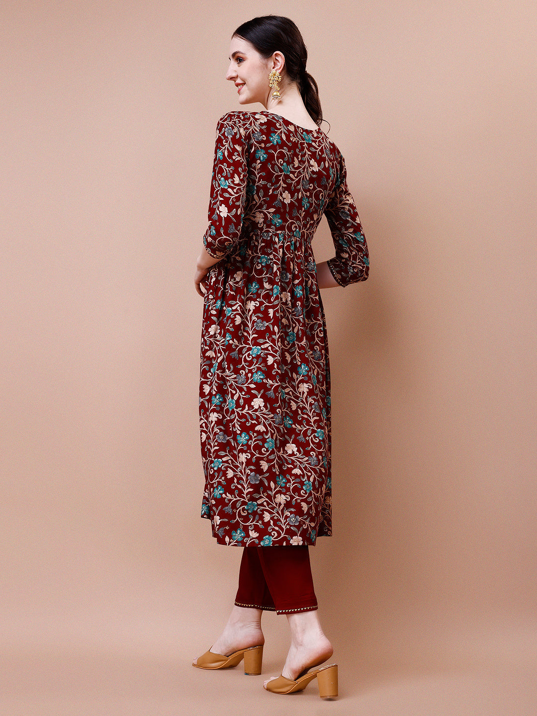 Alia Cut Embroidered & Floral Printed Rayon Kurta With Pant & Dupatta, Multicolor - Hiral Fashion - Distacart