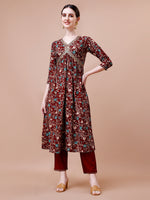 Thumbnail for Alia Cut Embroidered & Floral Printed Rayon Kurta With Pant & Dupatta, Multicolor - Hiral Fashion - Distacart