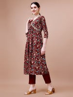 Thumbnail for Alia Cut Embroidered & Floral Printed Rayon Kurta With Pant & Dupatta, Multicolor - Hiral Fashion - Distacart