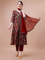 Thumbnail for Alia Cut Embroidered & Floral Printed Rayon Kurta With Pant & Dupatta, Multicolor - Hiral Fashion - Distacart