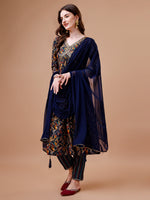 Thumbnail for Alia Cut Botanical Printed & Embroidered Rayon Kurta With Pant & Dupatta, Multicolor - Hiral Fashion - Dista