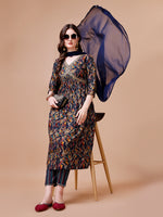 Thumbnail for Alia Cut Botanical Printed & Embroidered Rayon Kurta With Pant & Dupatta, Multicolor - Hiral Fashion - Dista
