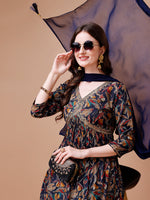 Thumbnail for Alia Cut Botanical Printed & Embroidered Rayon Kurta With Pant & Dupatta, Multicolor - Hiral Fashion - Dista