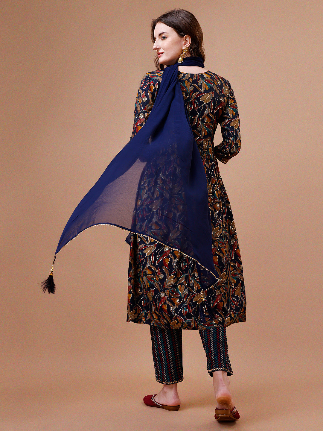 Alia Cut Botanical Printed & Embroidered Rayon Kurta With Pant & Dupatta, Multicolor - Hiral Fashion - Dista
