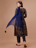 Thumbnail for Alia Cut Botanical Printed & Embroidered Rayon Kurta With Pant & Dupatta, Multicolor - Hiral Fashion - Dista