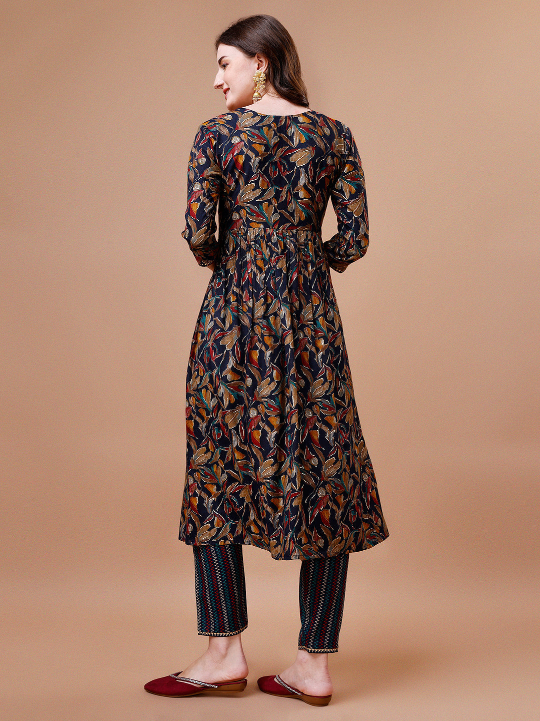Alia Cut Botanical Printed & Embroidered Rayon Kurta With Pant & Dupatta, Multicolor - Hiral Fashion - Dista