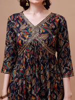 Thumbnail for Alia Cut Botanical Printed & Embroidered Rayon Kurta With Pant & Dupatta, Multicolor - Hiral Fashion - Dista