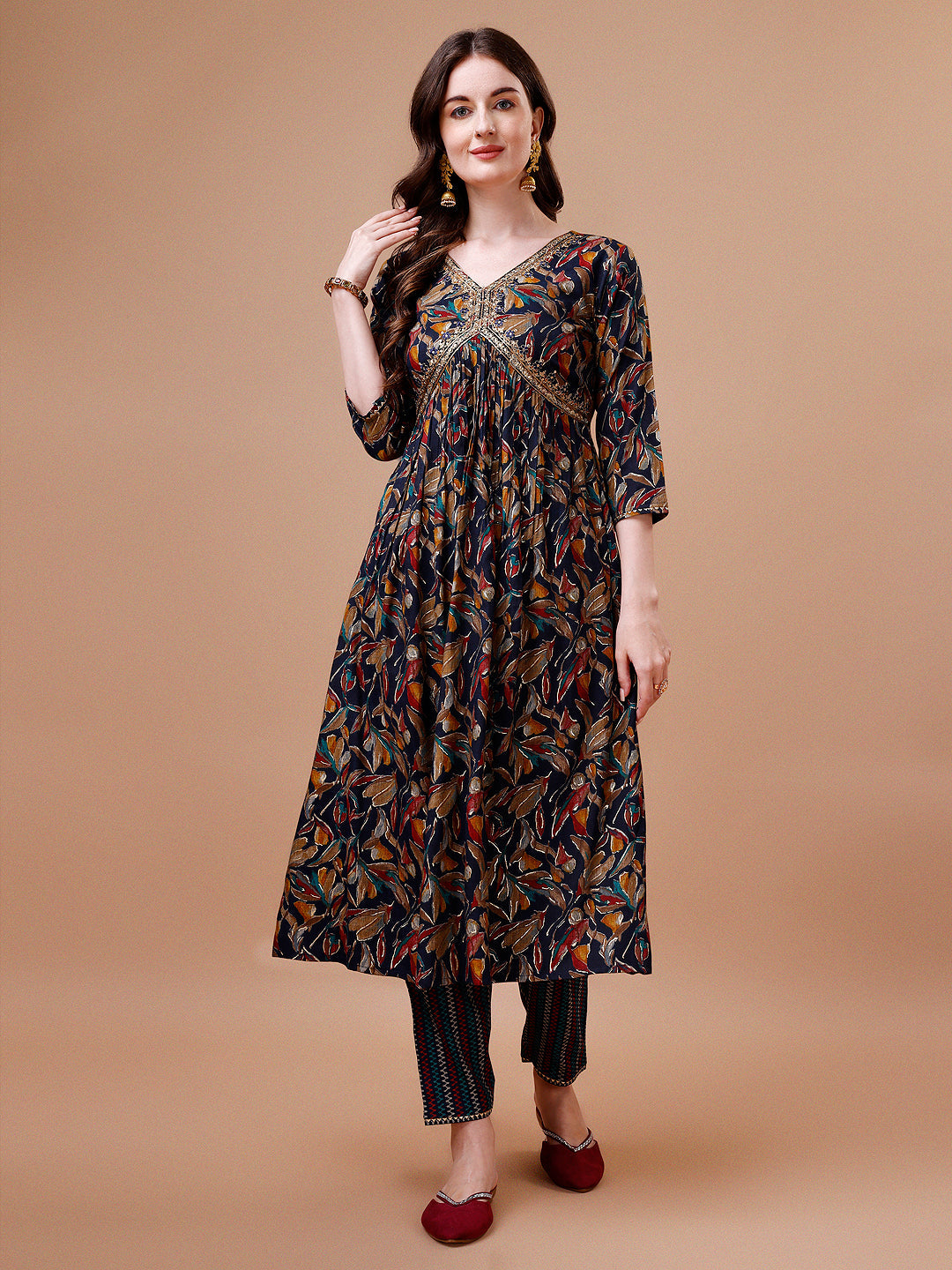 Alia Cut Botanical Printed & Embroidered Rayon Kurta With Pant & Dupatta, Multicolor - Hiral Fashion - Dista