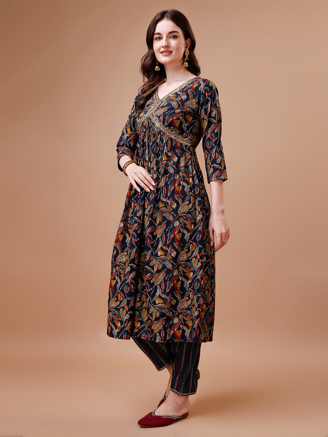 Alia Cut Botanical Printed & Embroidered Rayon Kurta With Pant & Dupatta, Multicolor - Hiral Fashion - Dista