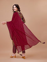 Thumbnail for Alia Cut Botanical Printed & Embroidered Rayon Kurta With Pant & Dupatta, Multicolor - Hiral Fashion - Distacart