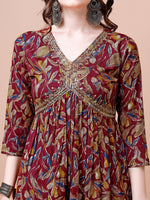 Thumbnail for Alia Cut Botanical Printed & Embroidered Rayon Kurta With Pant & Dupatta, Multicolor - Hiral Fashion - Distacart