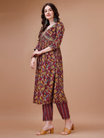 Thumbnail for Alia Cut Botanical Printed & Embroidered Rayon Kurta With Pant & Dupatta, Multicolor - Hiral Fashion - Distacart