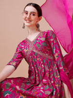 Thumbnail for Alia Cut Embroidered & Floral Printed Kurta With Pant & Dupatta, Multicolor - Hiral Fashion - Dista