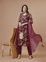 Thumbnail for Alia Cut Printed & Embroidered Kurta With Pant & Dupatta, Multicolor - Hiral Fashion - Dista