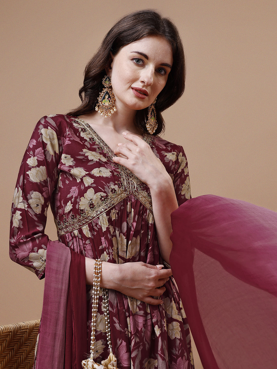 Alia Cut Printed & Embroidered Kurta With Pant & Dupatta, Multicolor - Hiral Fashion - Dista
