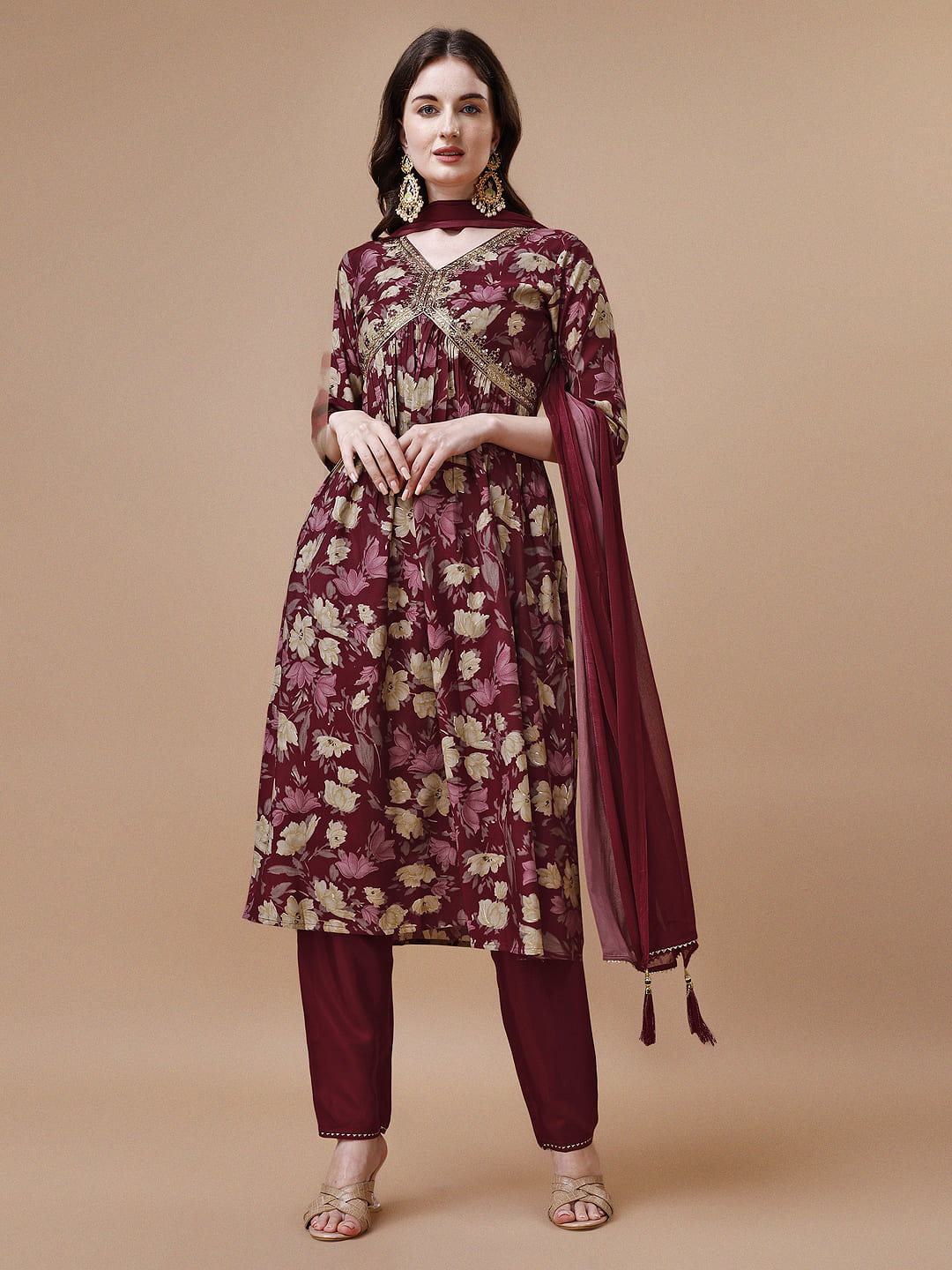 Alia Cut Printed & Embroidered Kurta With Pant & Dupatta, Multicolor - Hiral Fashion - Dista