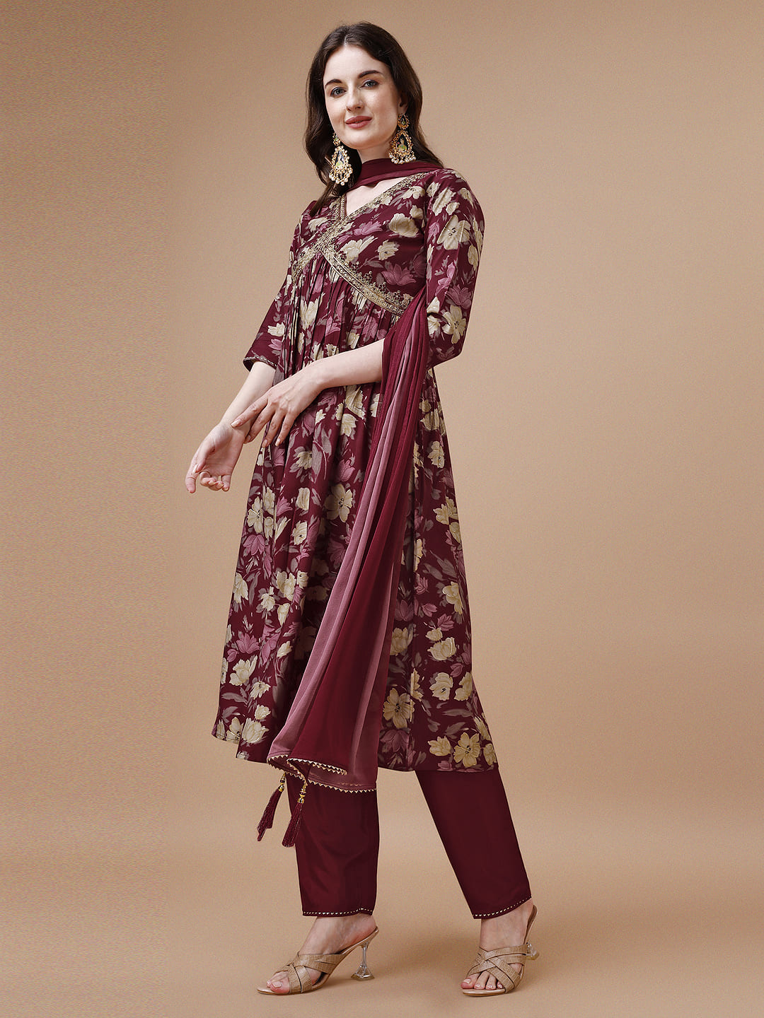 Alia Cut Printed & Embroidered Kurta With Pant & Dupatta, Multicolor - Hiral Fashion - Dista